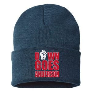 DOWN GOES ANDERSON FUNNY BASEBALL Sustainable Knit Beanie