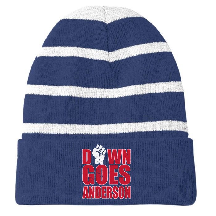 DOWN GOES ANDERSON FUNNY BASEBALL Striped Beanie with Solid Band