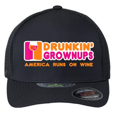 Drunkin' Grownups America Runs On Wine Funny Drinking Quote Flexfit Unipanel Trucker Cap
