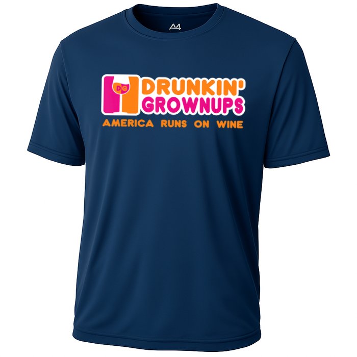 Drunkin' Grownups America Runs On Wine Funny Drinking Quote Cooling Performance Crew T-Shirt