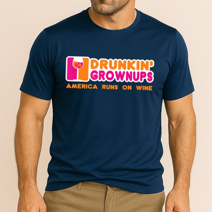Drunkin' Grownups America Runs On Wine Funny Drinking Quote Cooling Performance Crew T-Shirt