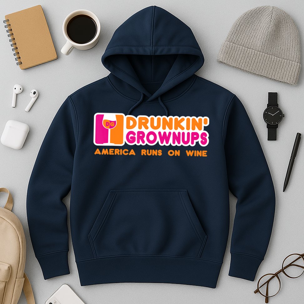 Drunkin' Grownups America Runs On Wine Funny Drinking Quote Hoodie
