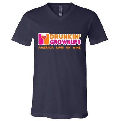 Drunkin' Grownups America Runs On Wine Funny Drinking Quote V-Neck T-Shirt
