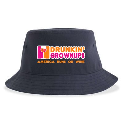 Drunkin' Grownups America Runs On Wine Funny Drinking Quote Sustainable Bucket Hat