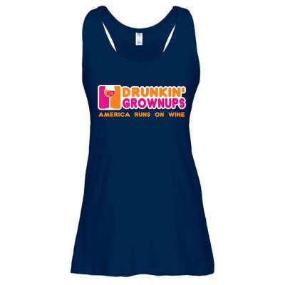 Drunkin' Grownups America Runs On Wine Funny Drinking Quote Ladies Essential Flowy Tank