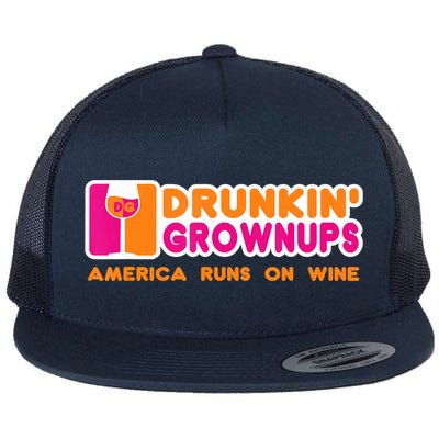 Drunkin' Grownups America Runs On Wine Funny Drinking Quote Flatbill Hat