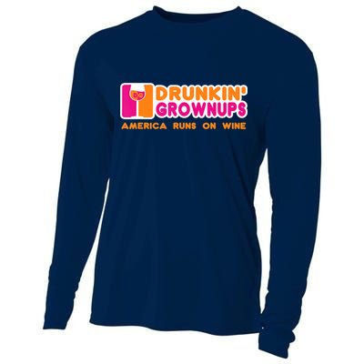 Drunkin' Grownups America Runs On Wine Funny Drinking Quote Cooling Performance Long Sleeve Crew
