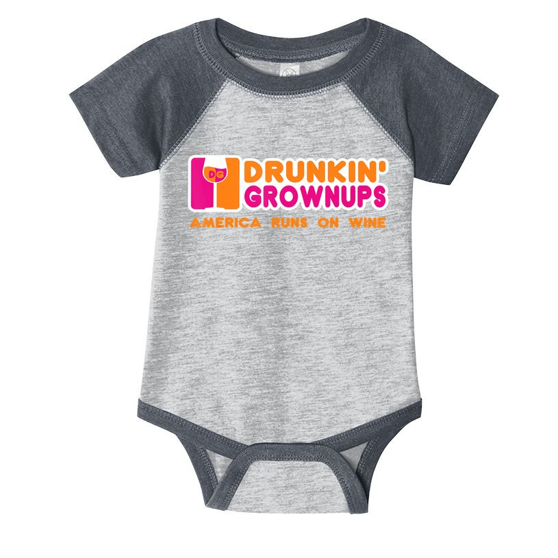 Drunkin' Grownups America Runs On Wine Funny Drinking Quote Infant Baby Jersey Bodysuit