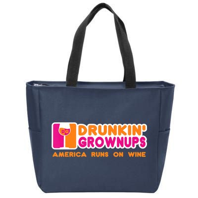 Drunkin' Grownups America Runs On Wine Funny Drinking Quote Zip Tote Bag