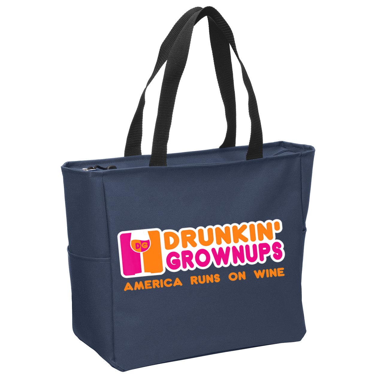 Drunkin' Grownups America Runs On Wine Funny Drinking Quote Zip Tote Bag
