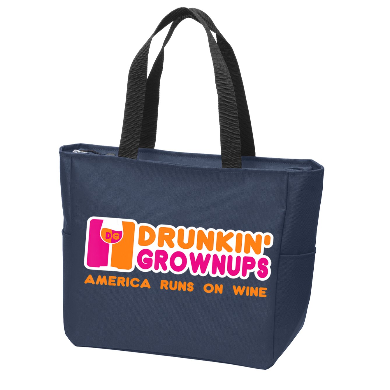 Drunkin' Grownups America Runs On Wine Funny Drinking Quote Zip Tote Bag