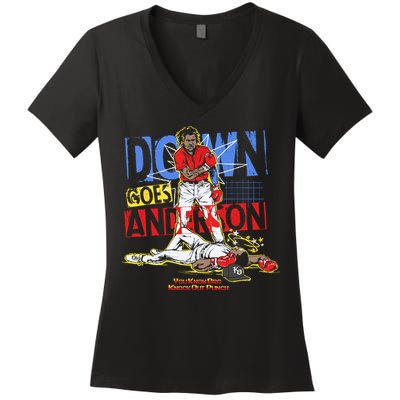 Down Goes Anderson Women's V-Neck T-Shirt