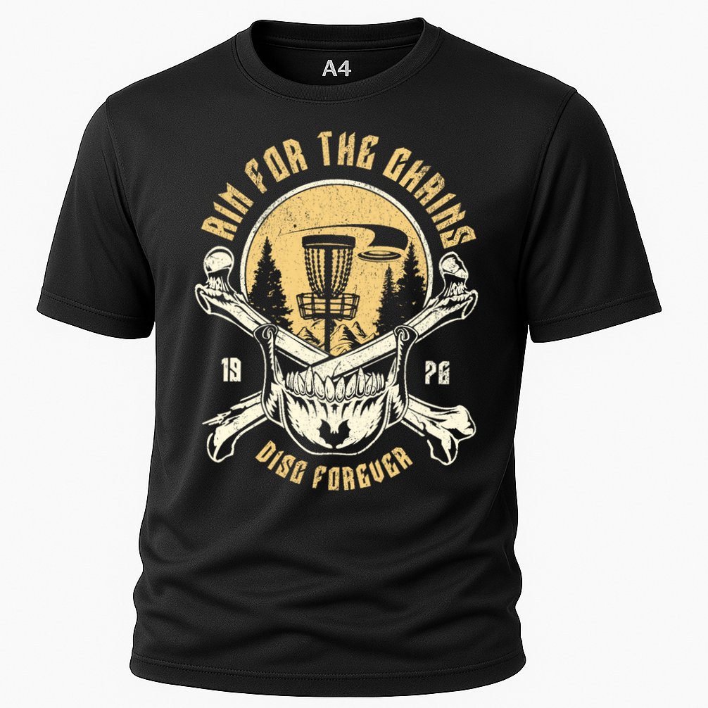 Disc Golf Aim For The Chains Skull Cooling Performance Crew T-Shirt