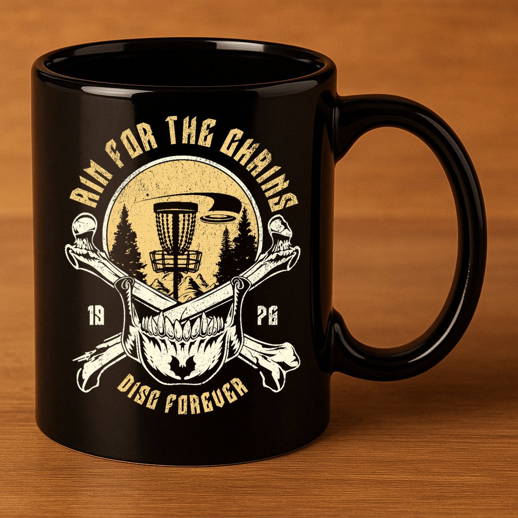 Disc Golf Aim For The Chains Skull 11oz C Handle Ceramic Mug
