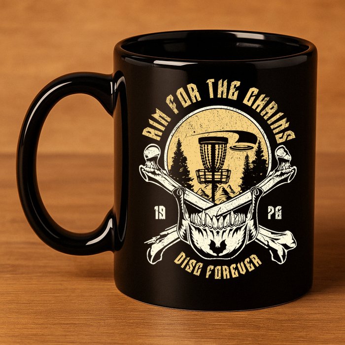 Disc Golf Aim For The Chains Skull 11oz C Handle Ceramic Mug