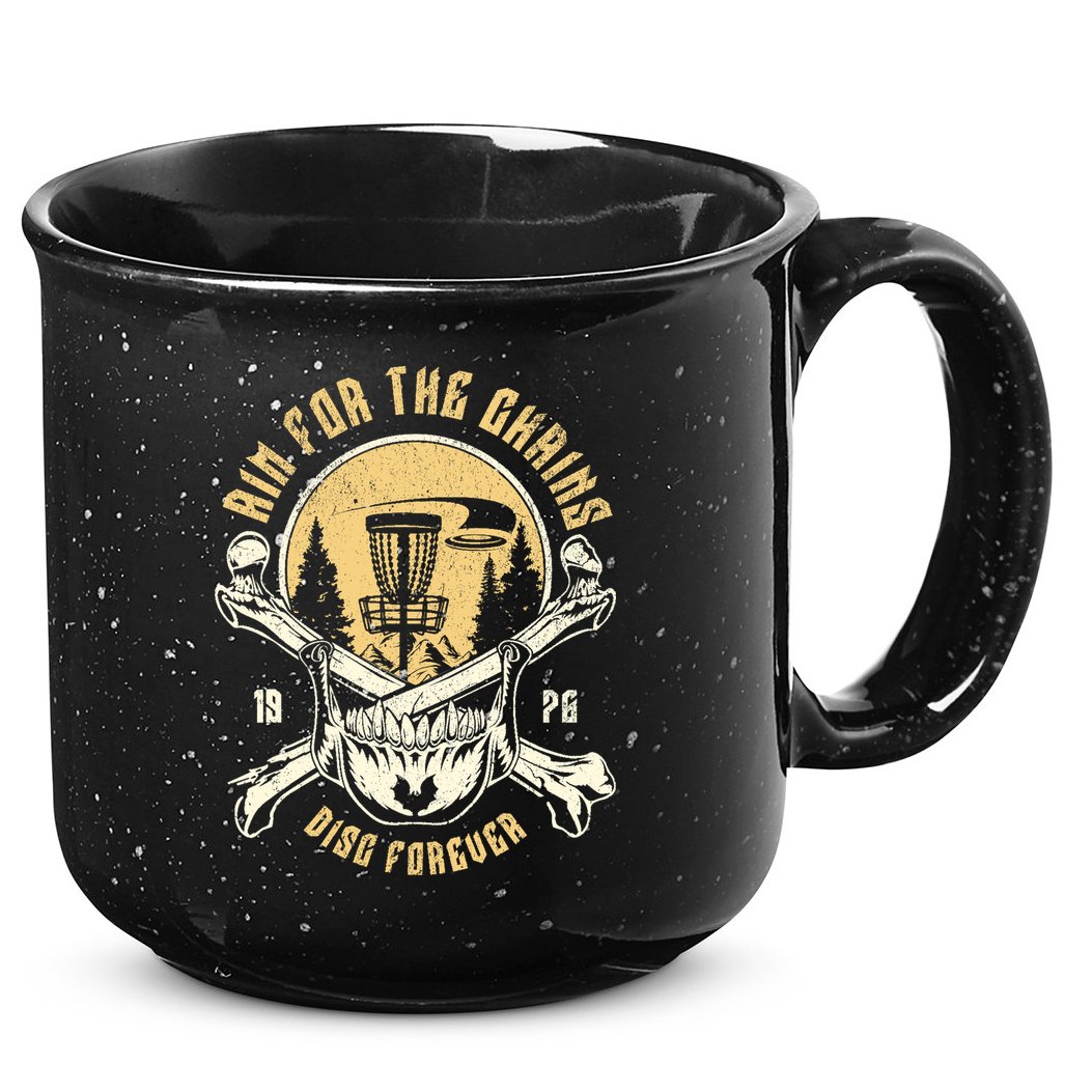 Disc Golf Aim For The Chains Skull 15oz Campfire Ceramic Mug