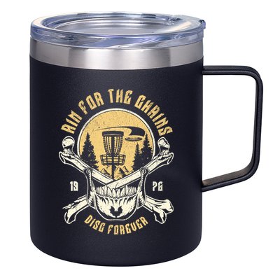 Disc Golf Aim For The Chains Skull 12oz Stainless Steel Coffee Mug