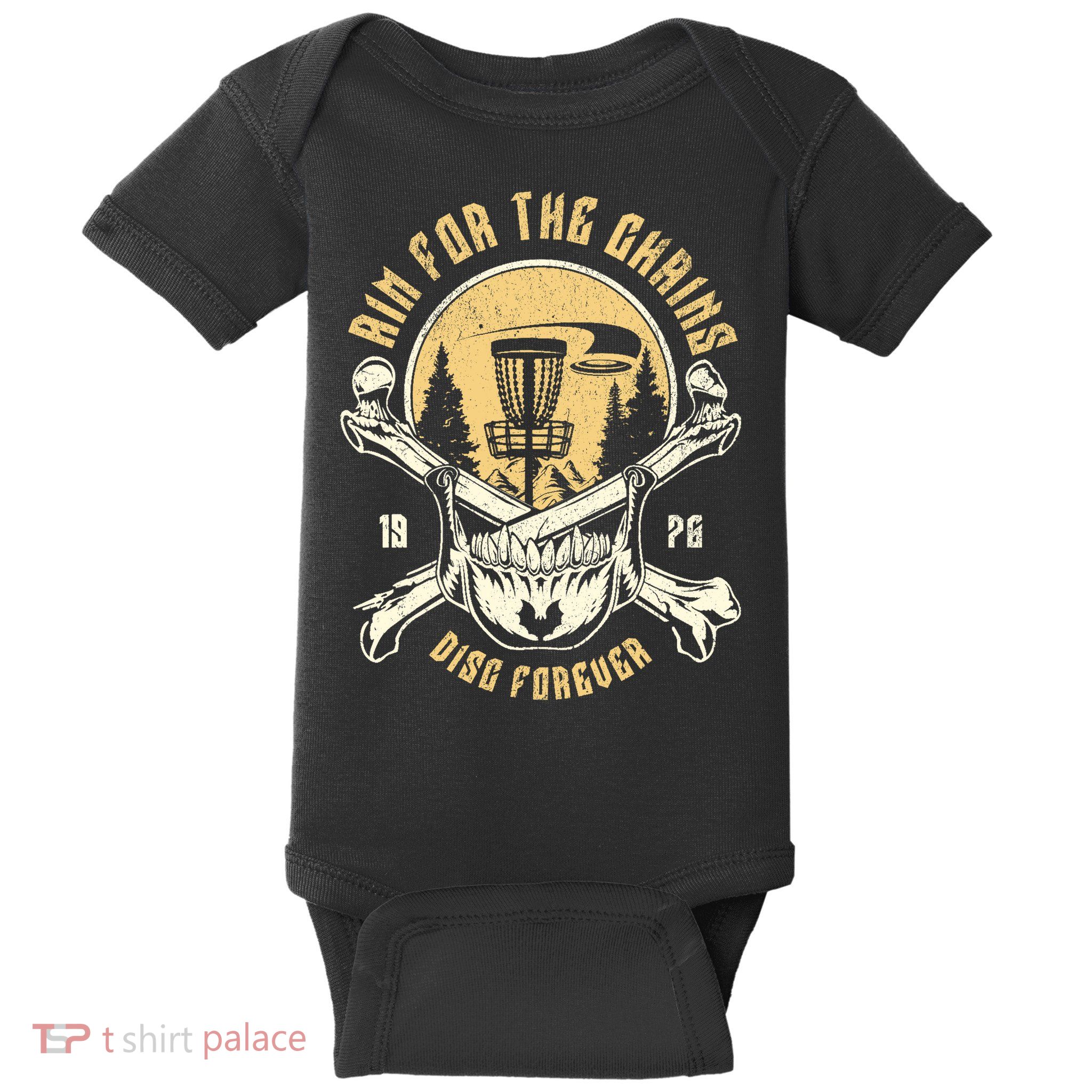 Disc Golf Aim For The Chains Skull Baby Bodysuit