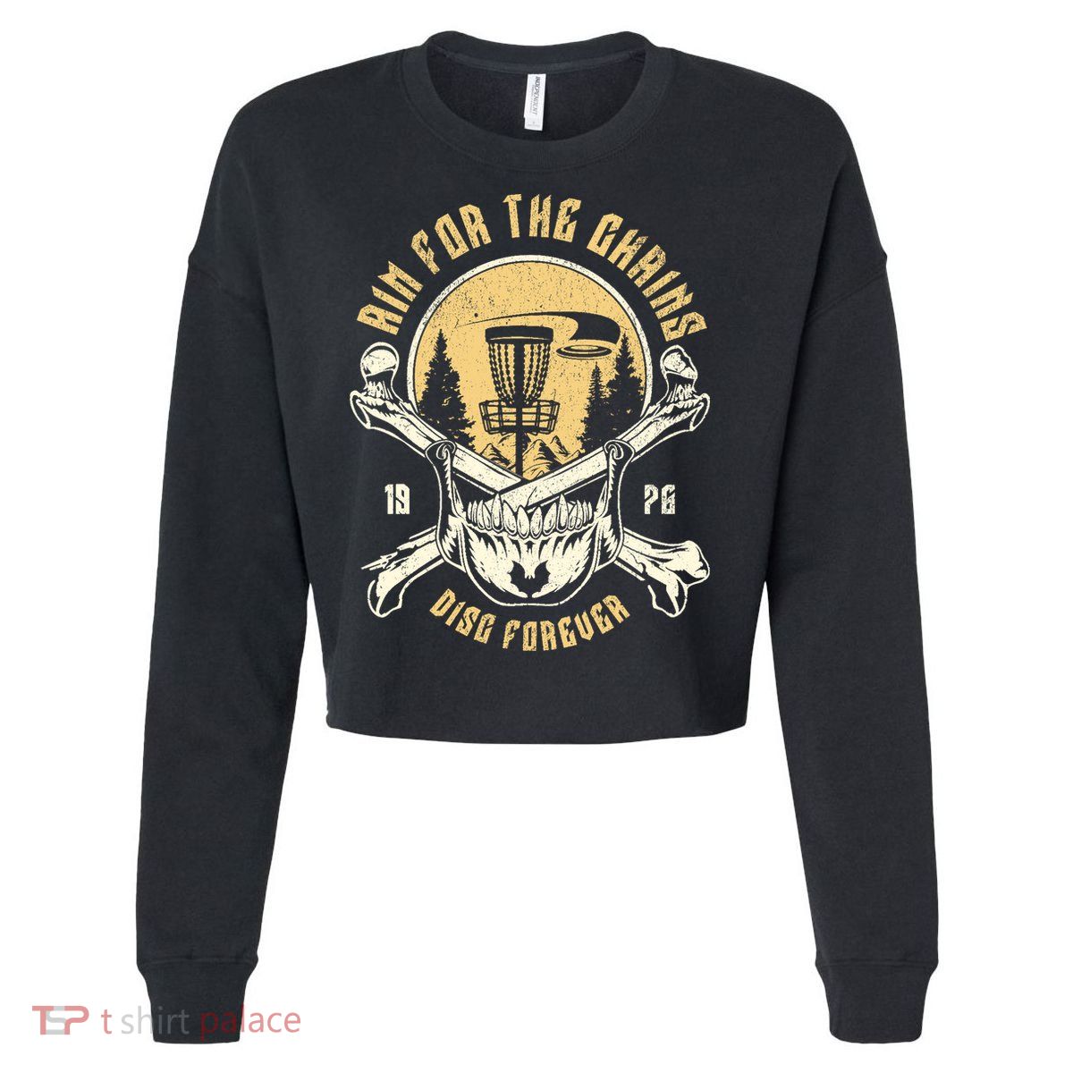 Disc Golf Aim For The Chains Skull Cropped Pullover Crew