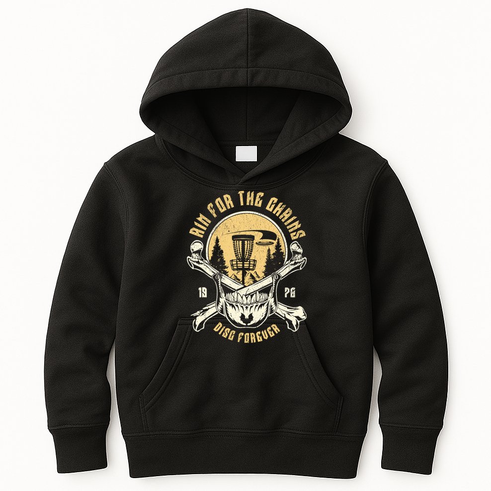 Disc Golf Aim For The Chains Skull Kids Hoodie