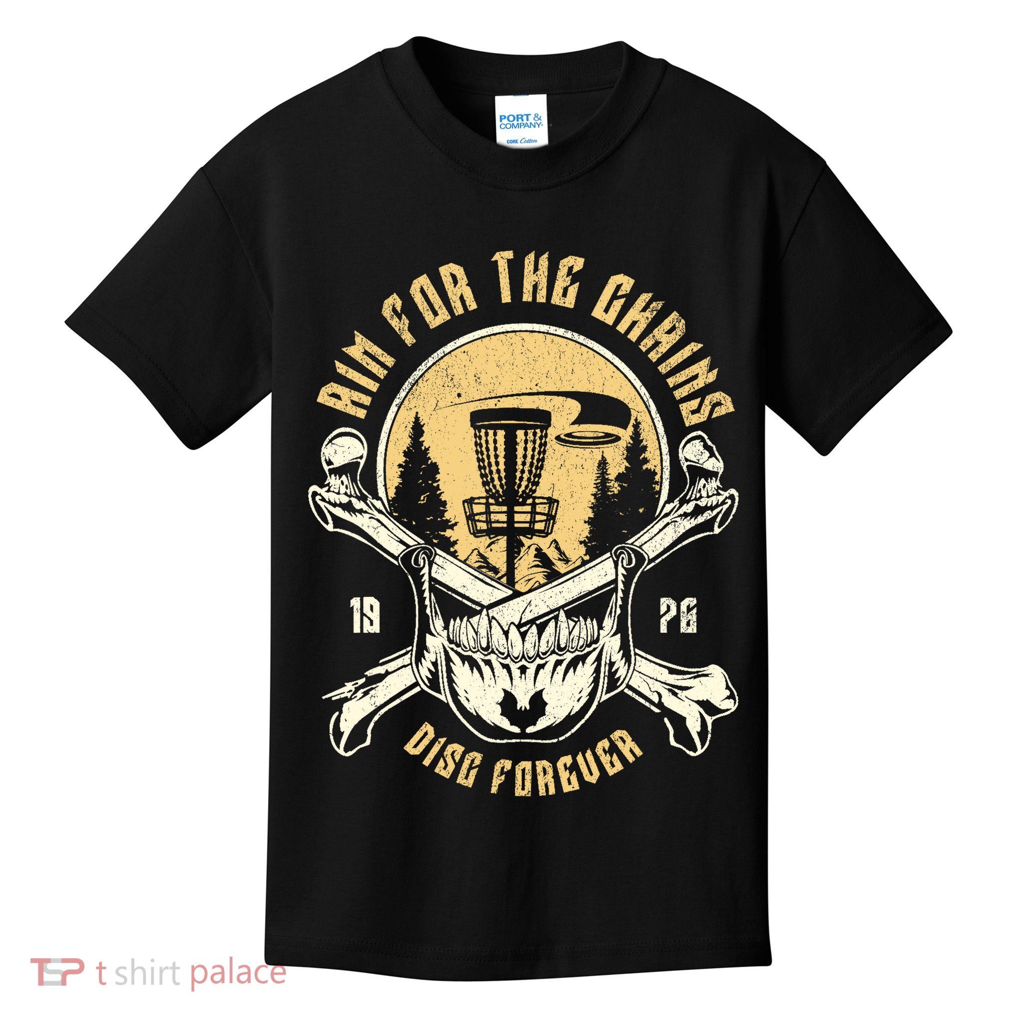 Disc Golf Aim For The Chains Skull Kids T-Shirt