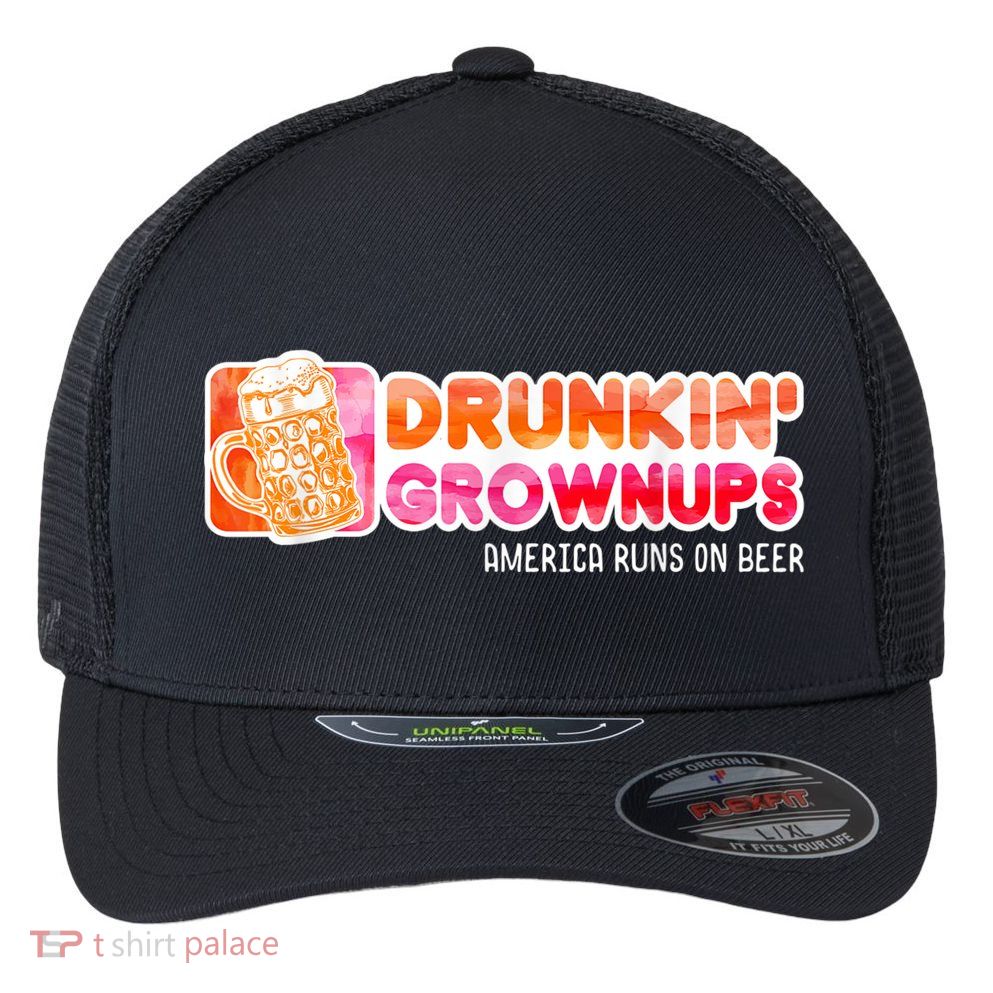 Drunken Grownups American Dad Run On Beer Funny Flexfit Unipanel Trucker Cap