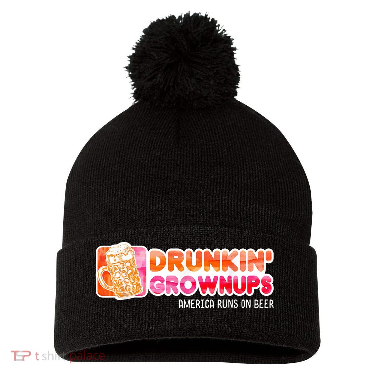 Drunken Grownups American Dad Run On Beer Funny Pom Pom 12in Knit Beanie