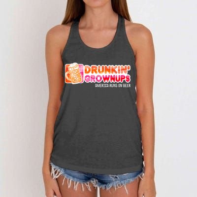 Drunken Grownups American Dad Run On Beer Funny Women's Knotted Racerback Tank