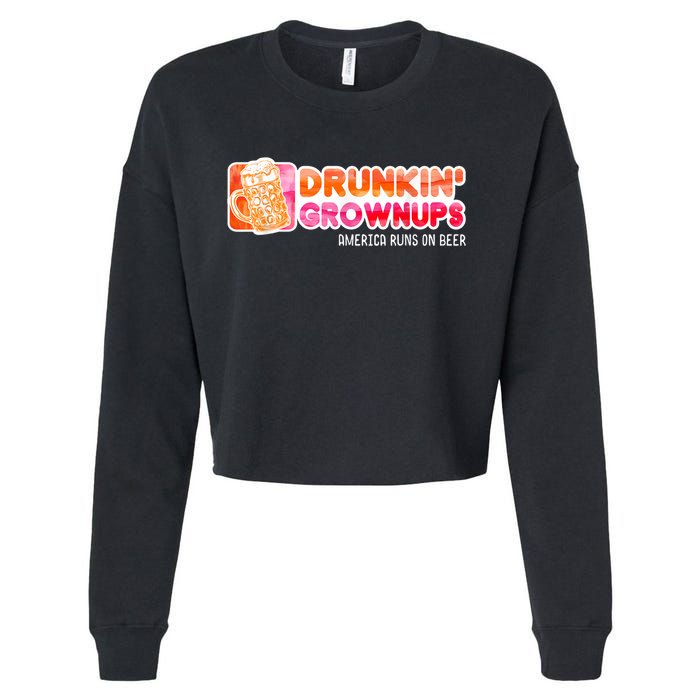 Drunken Grownups American Dad Run On Beer Funny Cropped Pullover Crew