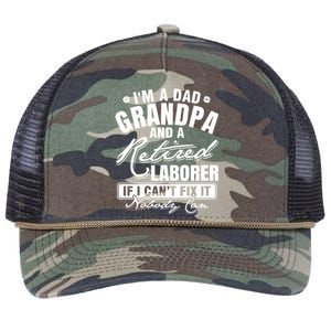 Dad Grandpa And A Retired Laborer Funny Xmas/Fathers Day Gift Retro Rope Trucker Hat Cap