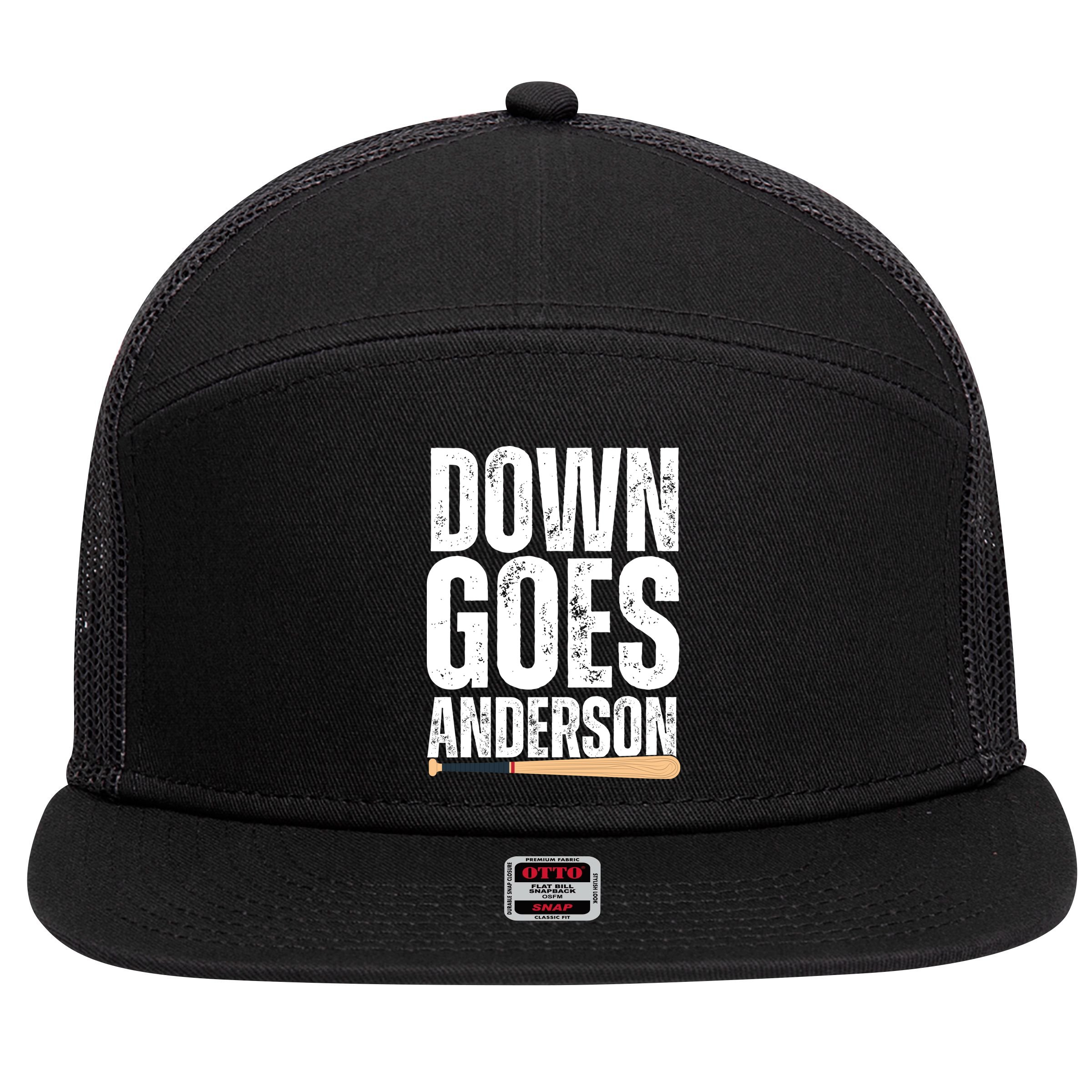 Down Goes Anderson Funny Baseball 7 Panel Mesh Trucker Snapback Hat