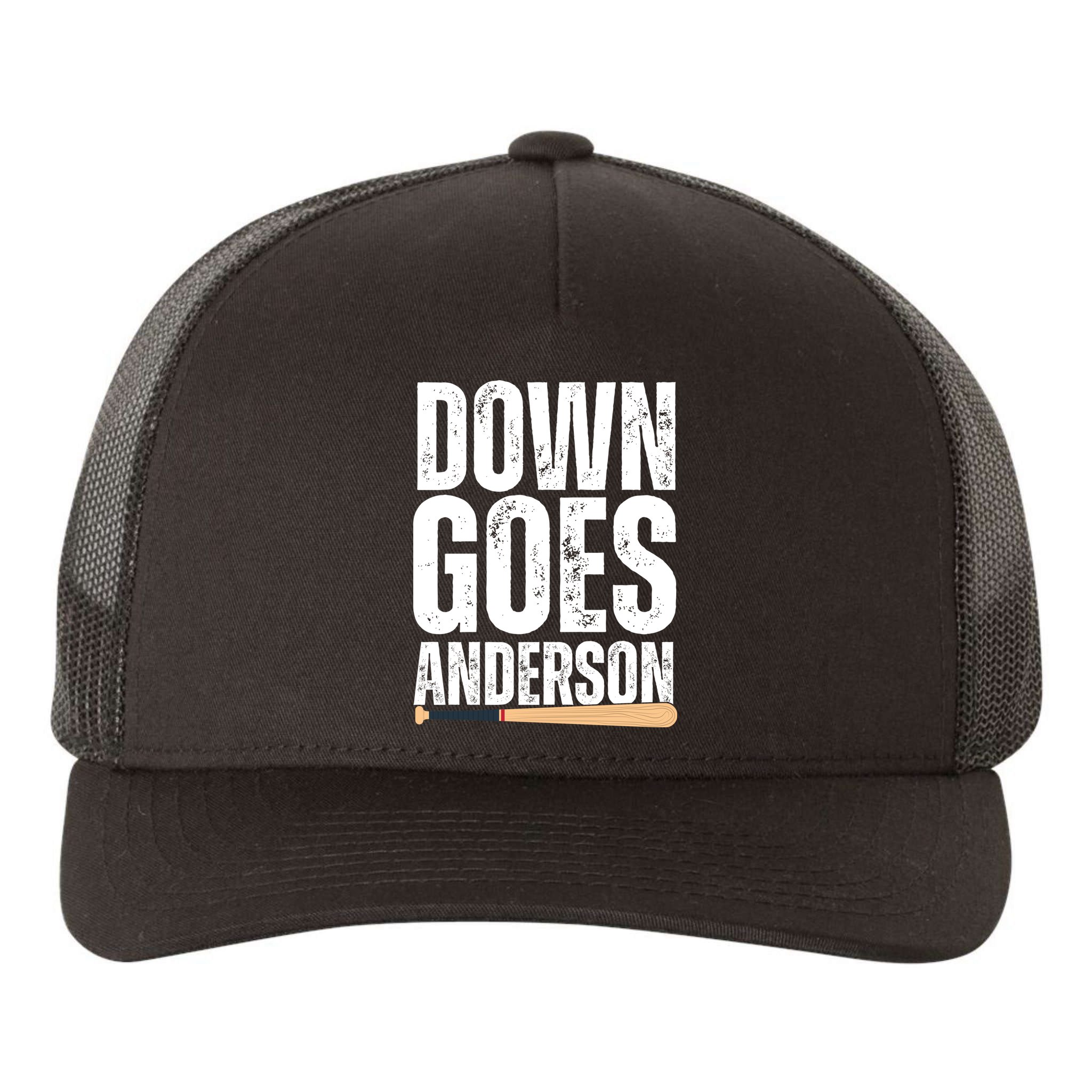 Down Goes Anderson Funny Baseball Yupoong Adult 5-Panel Trucker Hat