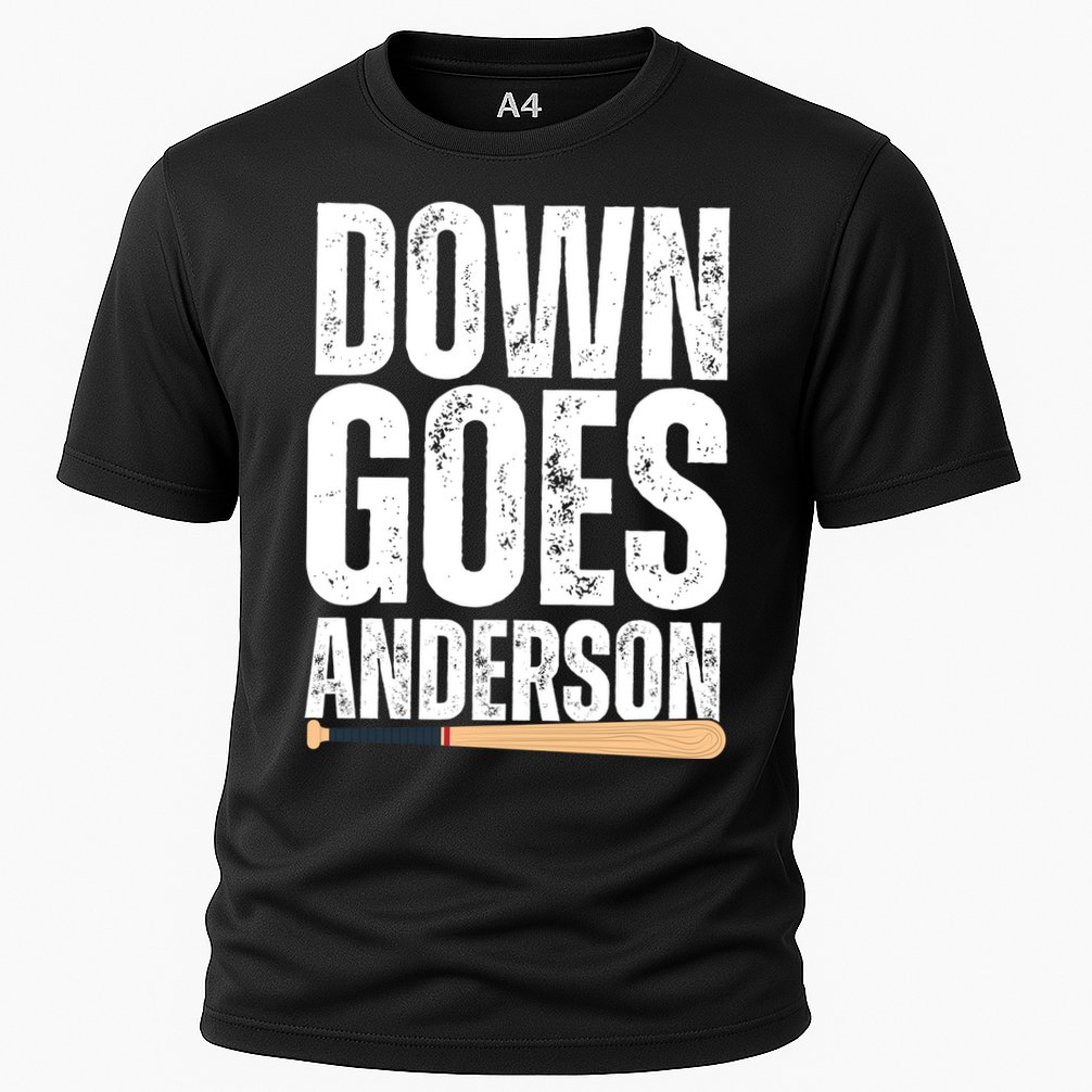 Down Goes Anderson Funny Baseball Cooling Performance Crew T-Shirt