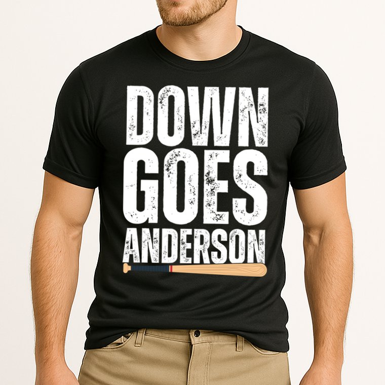 Down Goes Anderson Funny Baseball Cooling Performance Crew T-Shirt