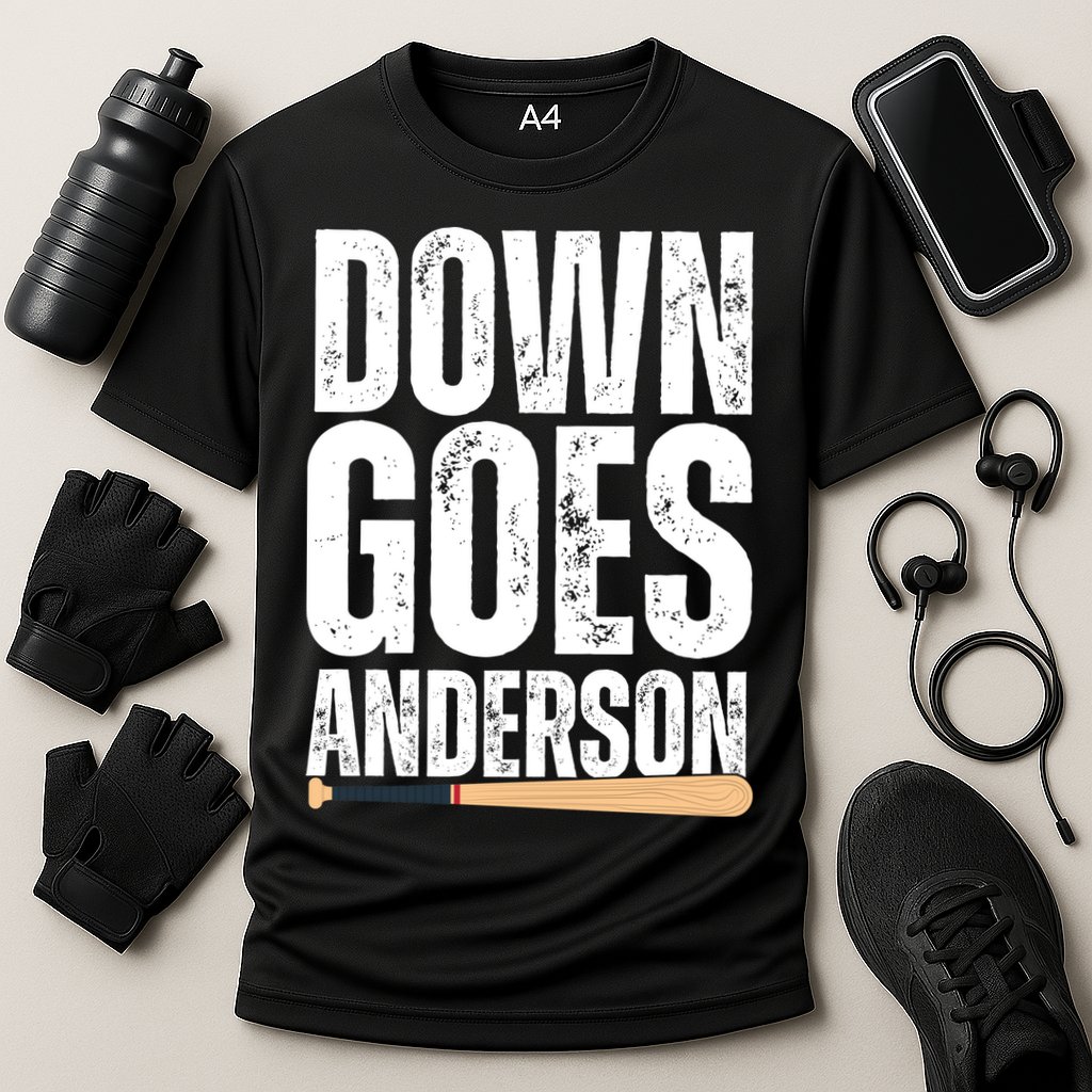 Down Goes Anderson Funny Baseball Cooling Performance Crew T-Shirt