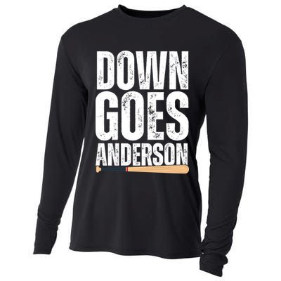 Down Goes Anderson Funny Baseball Cooling Performance Long Sleeve Crew