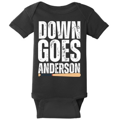 Down Goes Anderson Funny Baseball Baby Bodysuit