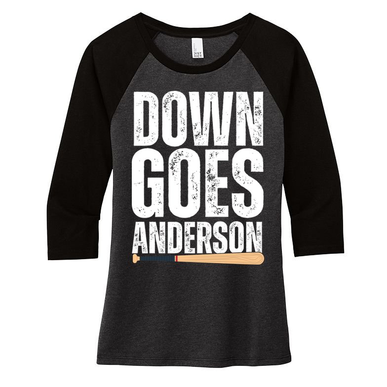 Down Goes Anderson Funny Baseball Women's Tri-Blend 3/4-Sleeve Raglan Shirt