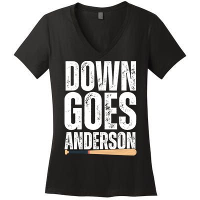 Down Goes Anderson Funny Baseball Women's V-Neck T-Shirt