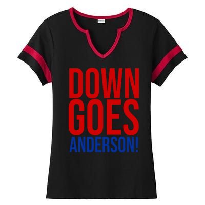 Down Goes Anderson Cleveland Vs Chicago Fight Baseball Ladies Halftime Notch Neck Tee