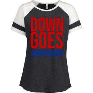 Down Goes Anderson Cleveland Vs Chicago Fight Baseball Enza Ladies Jersey Colorblock Tee