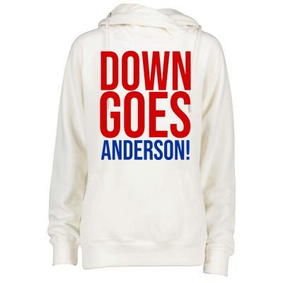 Down Goes Anderson Cleveland Vs Chicago Fight Baseball Womens Funnel Neck Pullover Hood