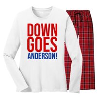 Down Goes Anderson Cleveland Vs Chicago Fight Baseball Women's Long Sleeve Flannel Pajama Set 