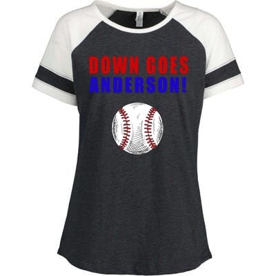 Down Goes Anderson Funny Cleveland Vs Chicago Fight Baseball Enza Ladies Jersey Colorblock Tee