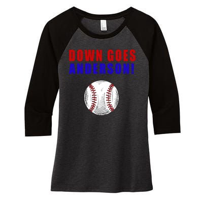 Down Goes Anderson Funny Cleveland Vs Chicago Fight Baseball Women's Tri-Blend 3/4-Sleeve Raglan Shirt