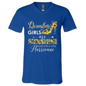 December Girls Are Sunshine Mixed With Hurricane Sunflower Funny Gift V-Neck T-Shirt