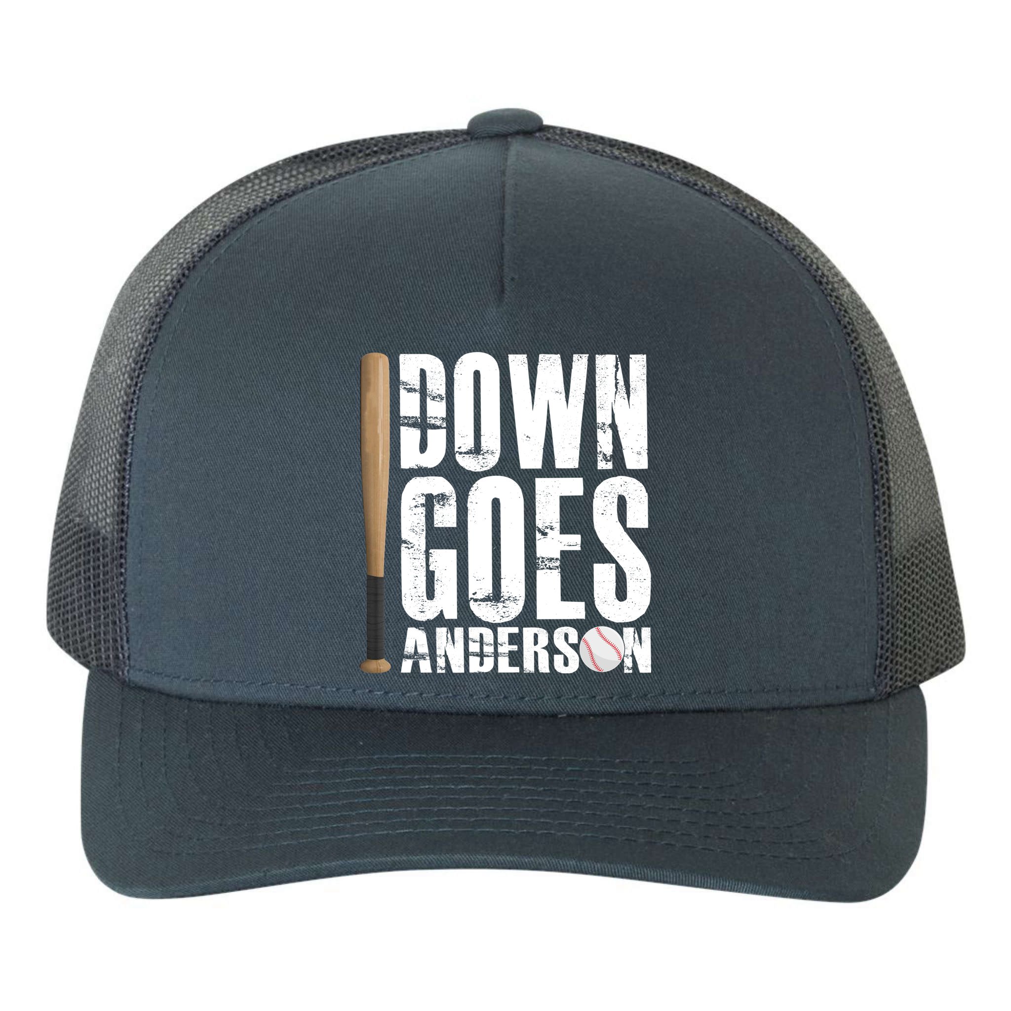 Down Goes Anderson Baseball Yupoong Adult 5-Panel Trucker Hat