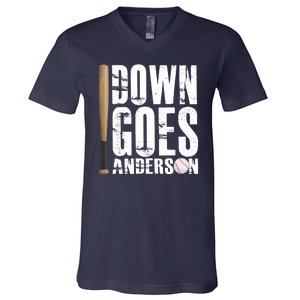 Down Goes Anderson Baseball V-Neck T-Shirt