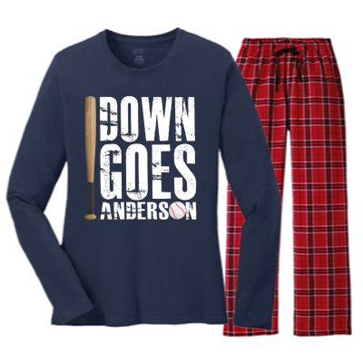 Down Goes Anderson Baseball Women's Long Sleeve Flannel Pajama Set 