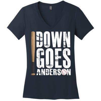 Down Goes Anderson Baseball Women's V-Neck T-Shirt